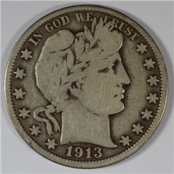1913 BARBER HALF DOLLAR VG+