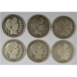 6 DIFFERENT BARBER HALF DOLLARS (94-O,99,00-S,07-O,09-S,15-S) GOOD-VG