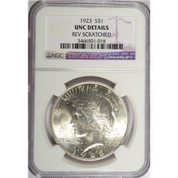 1923 PEACE DOLLAR NGC UNC DETAILS