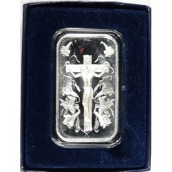 CROSS WITH JESUS CHRIST, BIRDS AND FLOWERS ON A HIGH QUALITY  SILVER INGOT