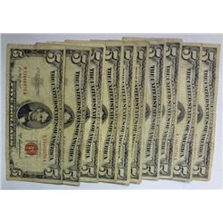 ( 10 ) UNITED STATES $5.00 RED SEAL  NOTES, ALL GOOD OR BETTER