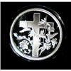 Image 1 : CROSS WITH FLOWERS AND HUMMING BIRDS ON A BEAUTIFUL ONE OUNCE .999 SILVER ROUND