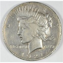 1921-P PEACE SILVER DOLLAR, XF RIM DAMAGE AND MARK ON LOWER BACK OF EAGLE