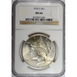 1935-S PEACE SILVER DOLLAR, NGC MS-64