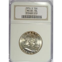 1954-D FRANKLIN HALF DOLLAR, NGC MS-64 FBL