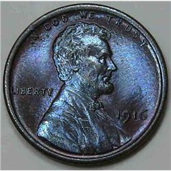 1916 Lincoln Cent Gem MS-65 Toned Brown Unc