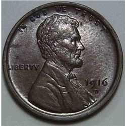 1916-D Lincoln Cent lustrous brown AU