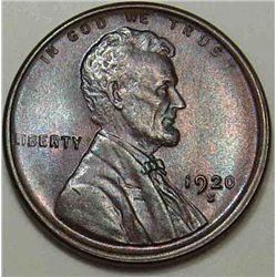 1920-S Lincoln Cent Near Gem Brown Unc. Sharp strike