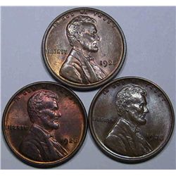 1925; 1926 and 1928 Lincoln Cents Choice Unc