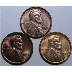 1929; 1930 and 1930-D Lincoln Cents Choice Unc