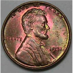 1931 Lincoln Cent MS-63/65 Colorful Toning