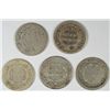 Image 2 : 5 DIFFERENT SEATED HALF DIMES (51-O, 52, 53, 54, 58-O) GOOD