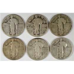 6 DIFFERENT STANDING LIBERTY QUARTERS (25,26-D,27,27-D,28,28-D) GOOD VG