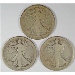 1916 GOOD, 1916-D VG & 1916-S VG WALKING LIBERTY HALF DOLLAR