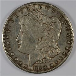 1884-CC MORGAN SILVER DOLLAR, AU-58