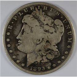 1893-S MORGAN SILVER DOLLAR, VG,  THIS IS THE RARE ONE!