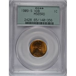1909-S VDB LINCOLN CENT, PCGS MS-65 RED GREEN LABEL  GEMMY,
