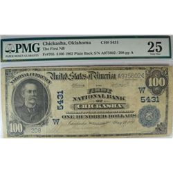 1902 FR 705 $100.00 NATIONAL CHICKASHA , OKLAHOMA PMG VF 25 MINOR SPLITS