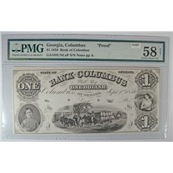 1856 COLUMBUS, GEORGIA $1 PROOF NOTE PMG 58 RARE