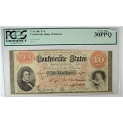 1861 $10 CONFEDERATE STATES OF AMERICA T-24 PCGS VF 30 PPQ