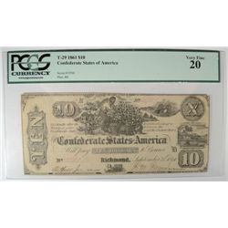 1861 $10 CONFEDERATE T-29 PCGS VF 20