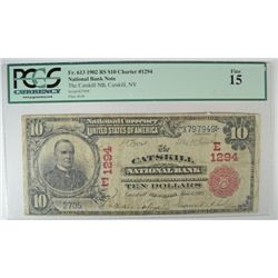 1902 $10 NATIONAL CATSKILL, NY RED SEAL  PCGS F-VF 15