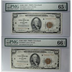 2-1929 $100 CONSECUTIVE NATIONAL CLEVELAND, OH PMG 65 &66 EPQ