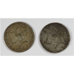 1853-54  3 cent silver all original color VF  the 54 has some scratches est $85-