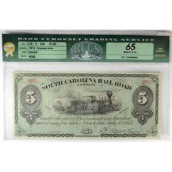 1873 $5 SOUTH CAROLINA RAILROAD NOTE RCGS 65