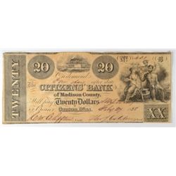 1838 $20 CITIZENS BANK CANTON, MS