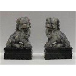 Pair of Chinese carved grey Foo Dogs