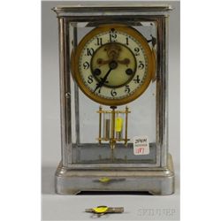 Nickel and Glass Mantel Clock beveled glass