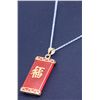 Image 1 : RED JADE YELLOW BRASS PENDANT WITH SILVER CHAIN