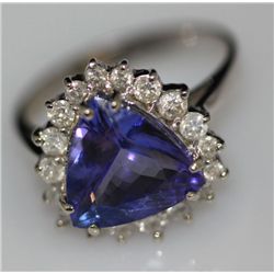 14K GOLD TRILLION CUT TANZANITE AND DIAMOND RING