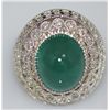 Image 1 : 14K GOLD CABUSHION EMERALD AND DIAMOND RING