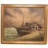 Image 1 : Oil on Canvas Docked Steam Yacht 19th C European