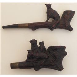 Pair of Carved Black Forest Figural Pipes