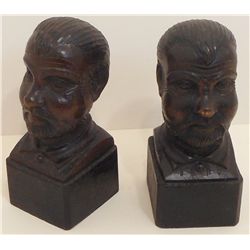 Pair of Hand Carved Folk Art Wood Busts
