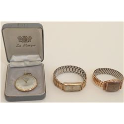 2  Elgin Wristwatches & 1 La Marque Pocketwatch