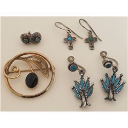 Lot of Silver & Turquoise Earrings and GF Pin