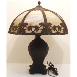 Antique Miller Art Nouveau Slag Glass Ginkgo Lamp