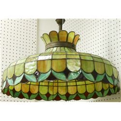 Antique Leaded Stained Glass Chandelier
