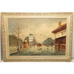 Luigi Semprini Oil On Canvas Paris Street Scene