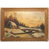 Image 1 : B.M. Brown Oil On Canvas Winter Cottage Scene