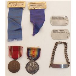Lot of a WWII US Marine's Pins, Badges, Tags