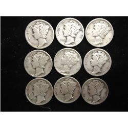 9 ASSORTED 1930'S MERCURY DIMES