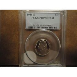 1986-S JEFFERSON NICKEL PCGS PR69 DCAM