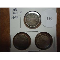 1899,03-H & 07 CANADA SILVER 5 CENTS