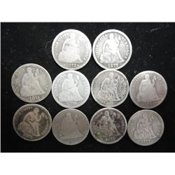 10 ASSORTED 1870'S SEATED LIBERTY DIMES