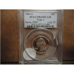 1981-S TYPE I WASHINGTON QUARTER PCGS PR69 DCAM